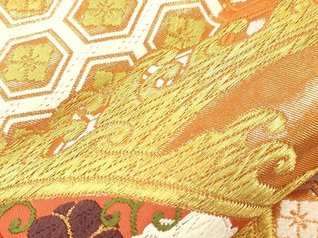 平和屋着物●西陣 河合美術織物謹製 六通柄袋帯 唐織 立波草花文 金糸 正絹 逸品 CABK8608dy