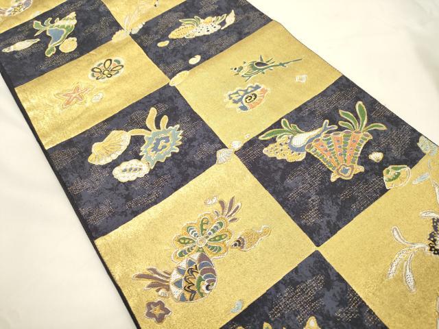 平和屋着物●六通柄袋帯 唐織 貝 金銀糸 正絹 逸品 CABK8609dy