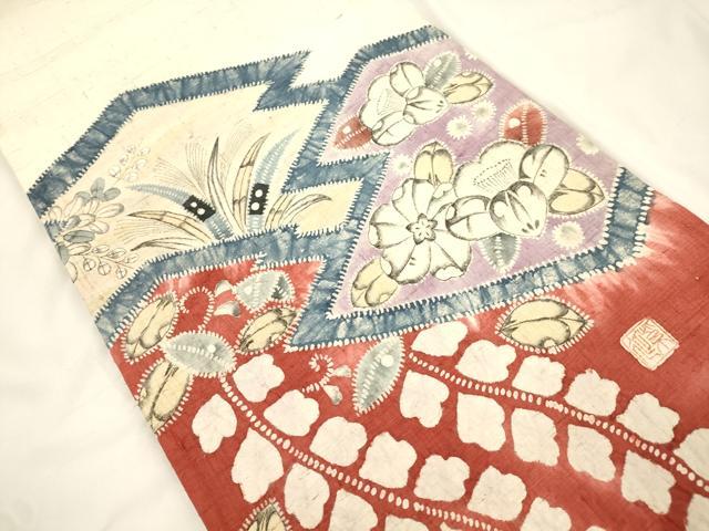 平和屋着物●六通柄袋帯 作家物 辻が花 紬地 絞り 正絹 逸品 CABK8619dy