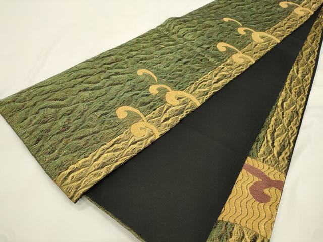 平和屋着物●太鼓柄袋帯 櫛織 地紙幾何学文 金糸 正絹 逸品 CABK8624dy