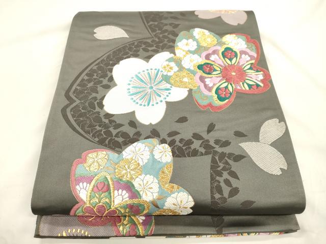 平和屋着物●六通柄袋帯 唐織 舞桜文 金糸 正絹 逸品 CABK8626dy