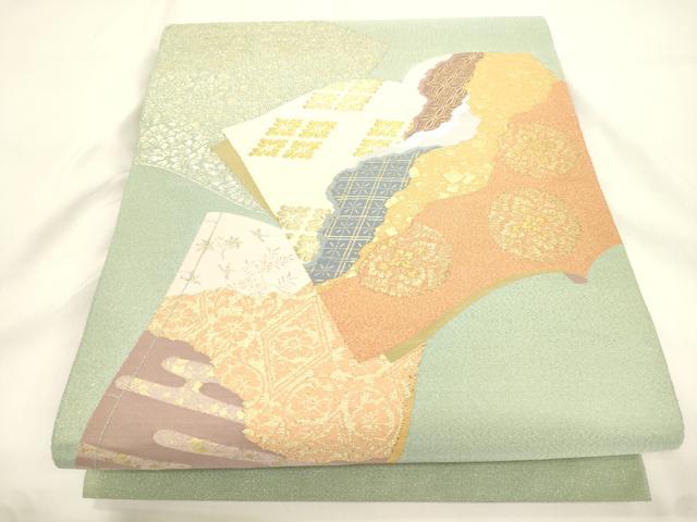 平和屋着物●爪掻き本綴れ 太鼓柄袋帯 冊子草花文 金糸 正絹 逸品 CABK8630dy