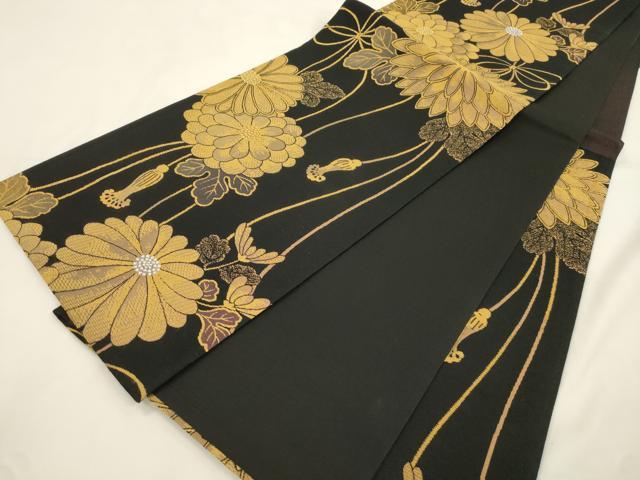 平和屋着物●六通柄袋帯 草花文 黒地 金銀糸 正絹 逸品 CABK8632dy