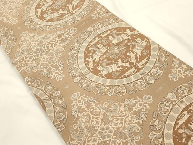 平和屋着物●両面 全通柄袋帯 ゆい夢 動物花文 正絹 逸品 CABK8634dy