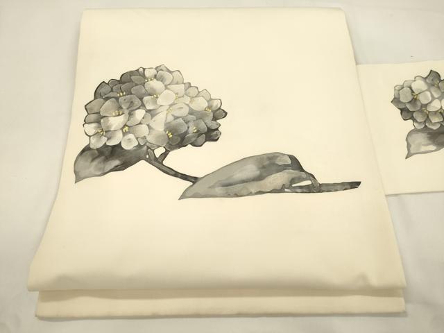 平和屋着物●塩瀬 九寸名古屋帯 ろうけつ染め 紫陽花 金彩 正絹 逸品 CABK8639dy