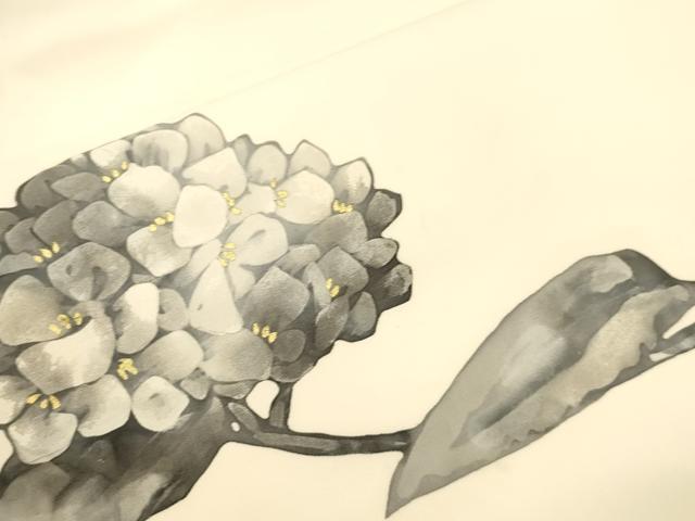 平和屋着物●塩瀬 九寸名古屋帯 ろうけつ染め 紫陽花 金彩 正絹 逸品 CABK8639dy