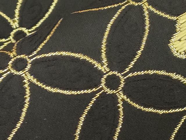 平和屋着物●九寸名古屋帯 七宝菱文 黒地 金糸 正絹 逸品 CABK8648dy