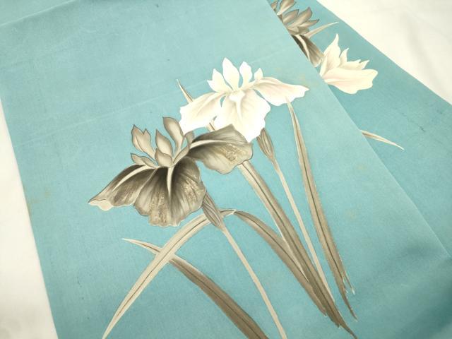 平和屋着物●塩瀬 九寸名古屋帯 手描き 草花文 金彩 正絹 逸品 CABK8651dy