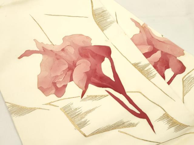 平和屋着物●塩瀬 九寸名古屋帯 ろうけつ染め 幾何学花文 金彩 正絹 逸品 CABK8652dy