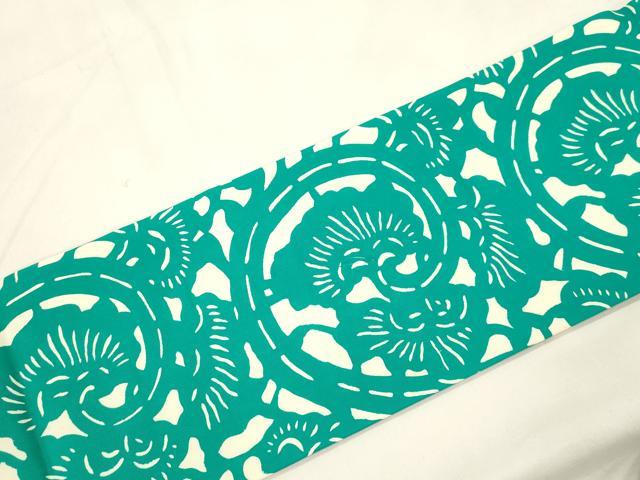 平和屋着物●塩瀬 全通柄九寸名古屋帯 型染め 唐草文 正絹 逸品 CABK8654dy