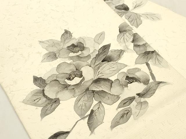 平和屋着物●九寸名古屋帯 作家物 髭紬 手描き 草花文 正絹 逸品 CABK8655dy