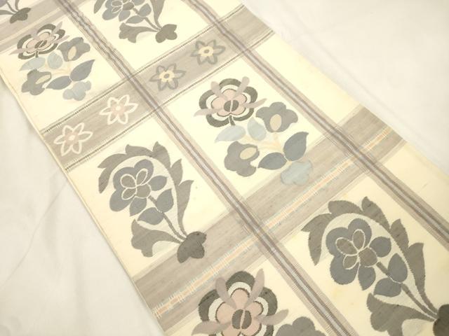 平和屋着物●六通柄袋帯 紬地 草花文 正絹 逸品 CABK8668dy