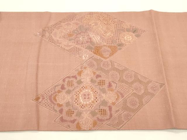 平和屋着物●中国三大刺繍 スワトウ刺繍 相良刺繍 総刺繍 太鼓柄袋帯 紬地 更紗花文 正絹 逸品 CABK8671dy