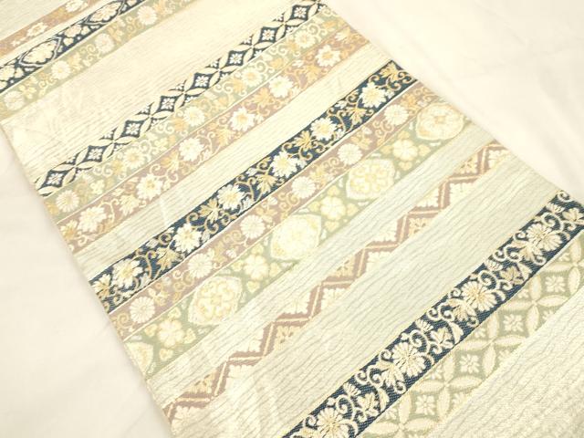 平和屋着物●六通柄袋帯 横段花文 金銀糸 正絹 逸品 CABK8672dy