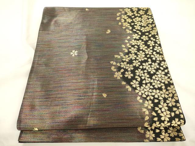 平和屋着物●染色作家 斉藤三才 六通柄袋帯 舞桜文 金糸 正絹 逸品 CABK8679dy