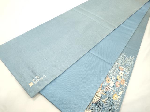 平和屋着物●太鼓柄袋帯 作家物 江戸友禅 風景文 金通し地 正絹 逸品 CABK8693dy