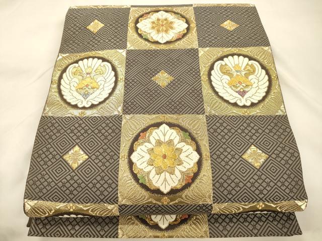 平和屋着物●六通柄袋帯 唐織 花鳥丸文 金糸 正絹 逸品 CABK8705dy