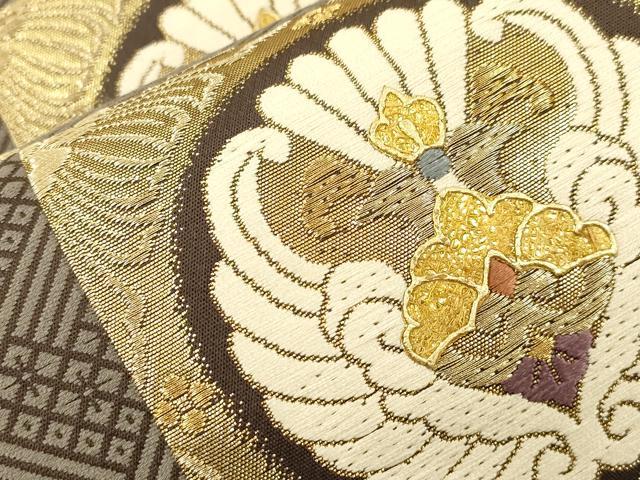 平和屋着物●六通柄袋帯 唐織 花鳥丸文 金糸 正絹 逸品 CABK8705dy