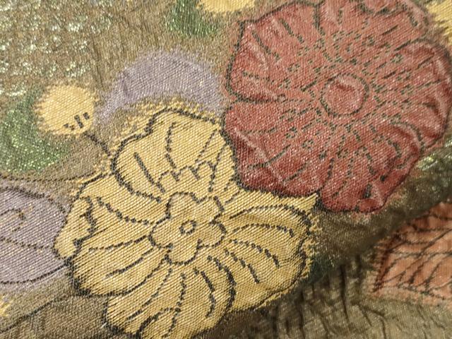 平和屋着物●両面 半幅帯 ふくれ織 辻が花 金糸 正絹 逸品 CABK8732dy