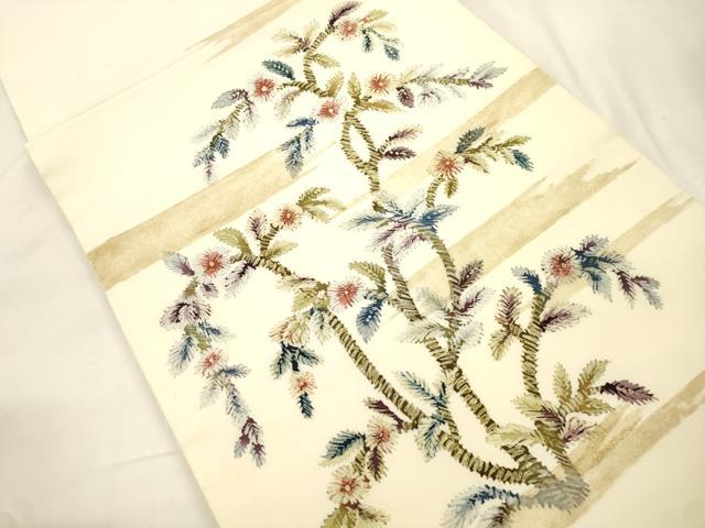 平和屋着物●塩瀬 九寸開き名古屋帯 ろうけつ染め 草花文 正絹 逸品 CABK8759dy