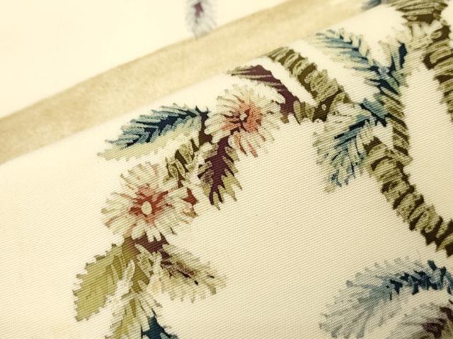 平和屋着物●塩瀬 九寸開き名古屋帯 ろうけつ染め 草花文 正絹 逸品 CABK8759dy