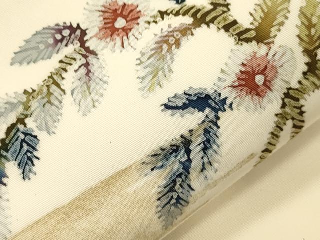 平和屋着物●塩瀬 九寸開き名古屋帯 ろうけつ染め 草花文 正絹 逸品 CABK8759dy