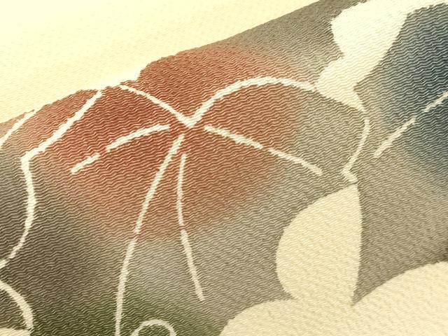 平和屋着物▼九寸名古屋帯 型染 舞葉文 鬼しぼ縮緬 正絹 逸品 CABK8763dy