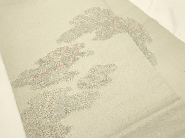 平和屋着物●中国三大刺繍 スワトウ刺繍 総刺繍 九寸名古屋帯 紬地 切嵌草花文 正絹 逸品 CABK8777dy