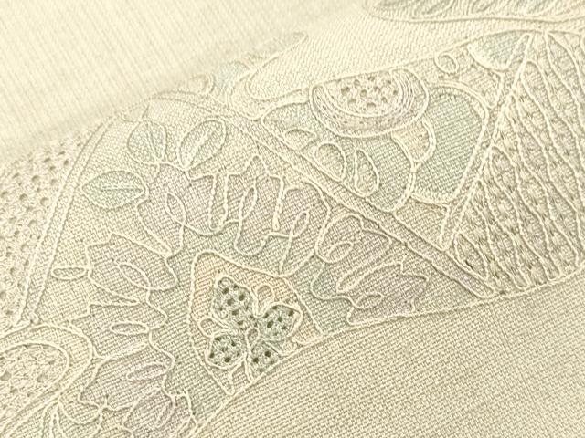 平和屋着物●中国三大刺繍 スワトウ刺繍 総刺繍 九寸名古屋帯 紬地 切嵌草花文 正絹 逸品 CABK8777dy