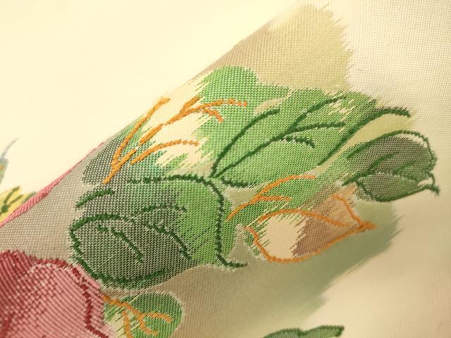 平和屋着物▼九寸名古屋帯 草花文 金糸 正絹 逸品 CABK8778dy
