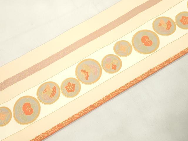 平和屋着物▼塩瀬 全通柄九寸名古屋帯 松 花蝶丸文 金彩 正絹 逸品 CABK8785dy
