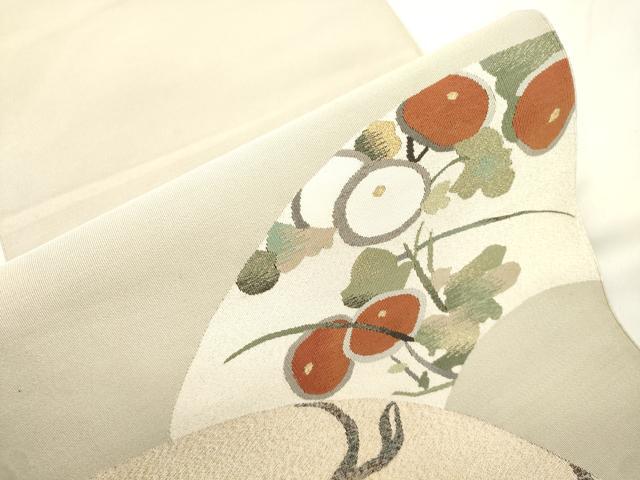 平和屋着物●爪掻き本綴れ 八寸名古屋帯 地紙 万寿菊 金銀糸 正絹 逸品 未使用 CABK8787dy