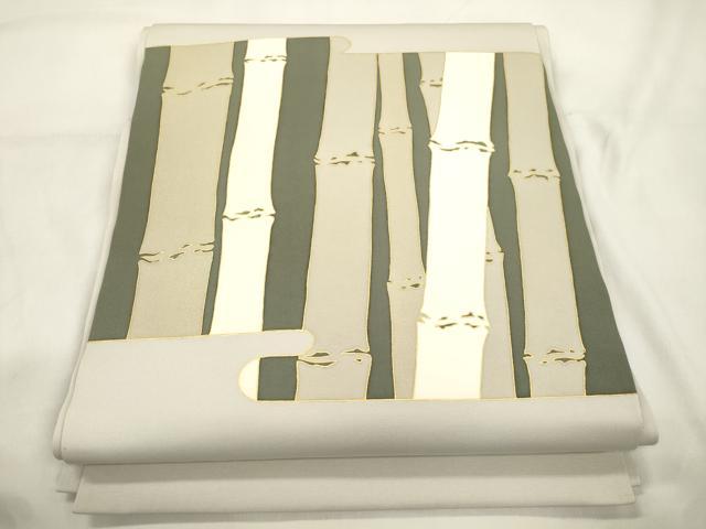 平和屋着物▼塩瀬 九寸開き名古屋帯 竹並び 金彩 正絹 逸品 CABK8791dy
