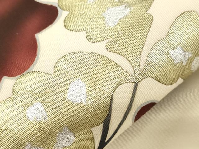 平和屋着物▼塩瀬 九寸名古屋帯 草花文 金銀彩 正絹 逸品 CABK8793dy