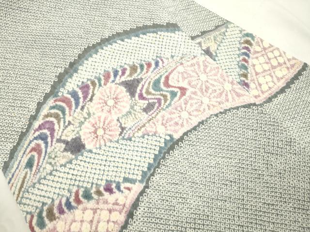 平和屋着物●名門 藤娘きぬたや・総絞り 九寸名古屋帯 流水草花文 正絹 逸品 CABK8794dy