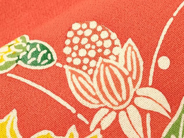平和屋着物●九寸名古屋帯 型染め 草花文 正絹 逸品 CABK8795dy