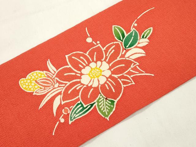平和屋着物●九寸名古屋帯 型染め 草花文 正絹 逸品 CABK8795dy