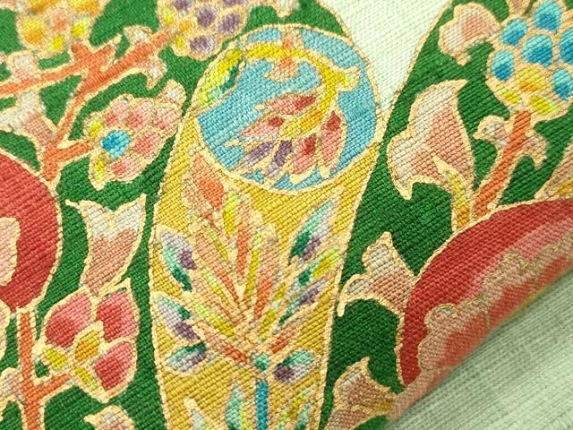 平和屋着物●九寸名古屋帯 紬地 更紗花文 金彩 正絹 逸品 CABK8798dy