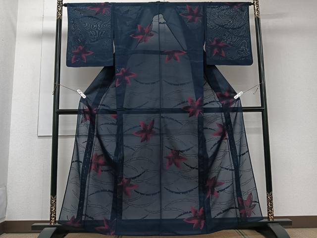 平和屋着物*夏物 小紋 紗 雪輪芝楓文 正絹 逸品 CABK8803xi