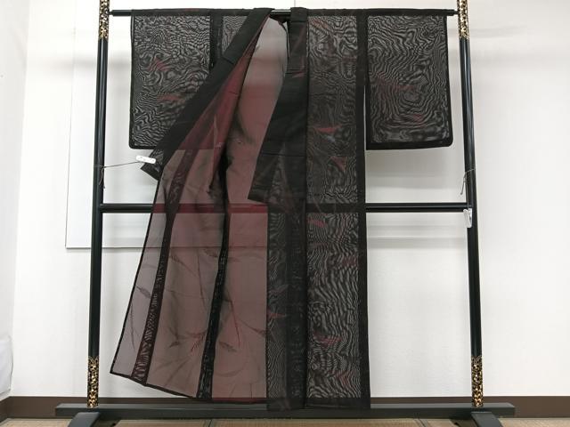 平和屋着物*夏物 小紋 紗 舞花文 黒地 銀糸 正絹 逸品 CABK8806xi