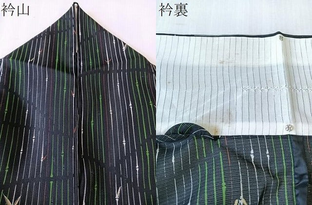 平和屋着物*夏物 小紋 絽 笹竹文 黒地 洗える着物 CABK8822xi