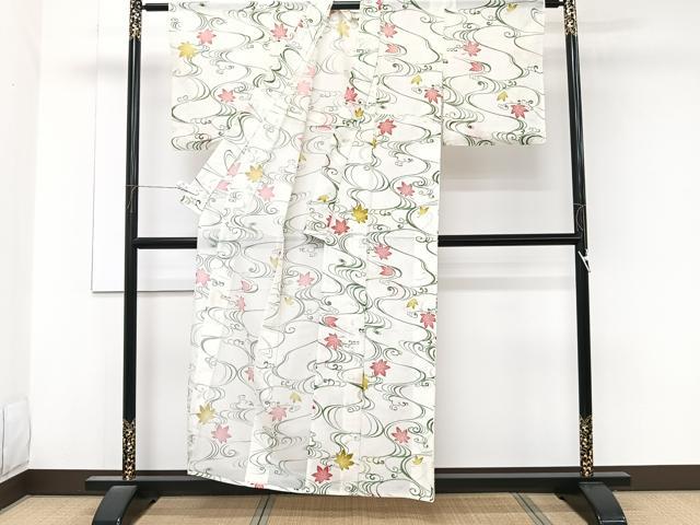 平和屋着物*夏物 小紋 絽 立波楓文 洗える着物 CABK8828xi