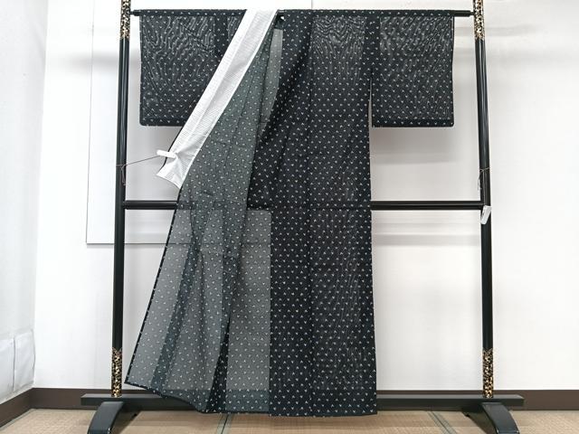 平和屋着物*夏物 小紋 舞蝶文 黒地 洗える着物 CABK8833xi
