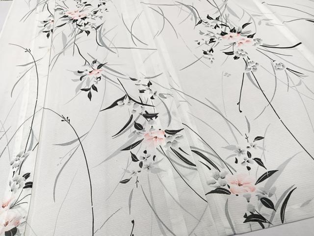 平和屋着物*夏物 小紋 絽 草花文 洗える着物 CABK8837xi