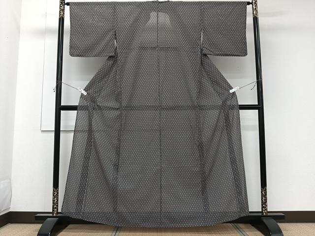 平和屋着物*夏物 小紋 絽 亀甲花文 黒地 洗える着物 CABK8838xi