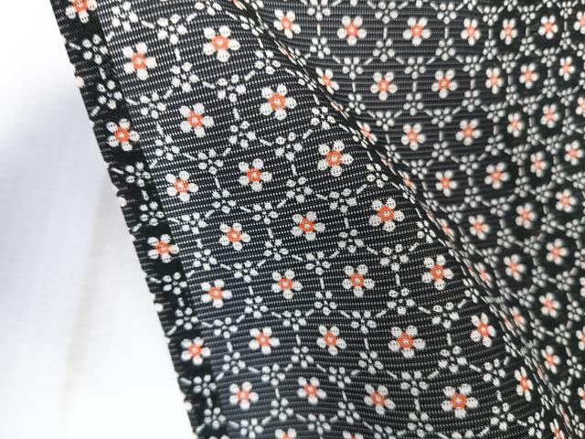 平和屋着物*夏物 小紋 絽 亀甲花文 黒地 洗える着物 CABK8838xi
