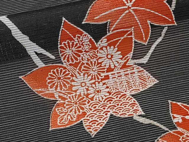 平和屋着物*夏物 小紋 絽 流水楓文 黒地 洗える着物 CABK8841xi
