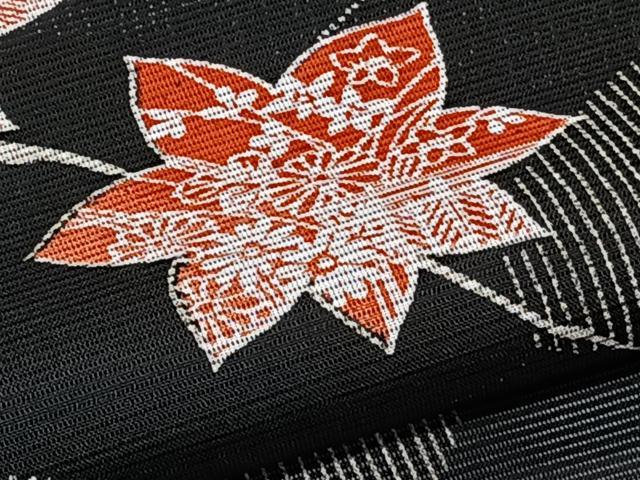 平和屋着物*夏物 小紋 絽 流水楓文 黒地 洗える着物 CABK8841xi