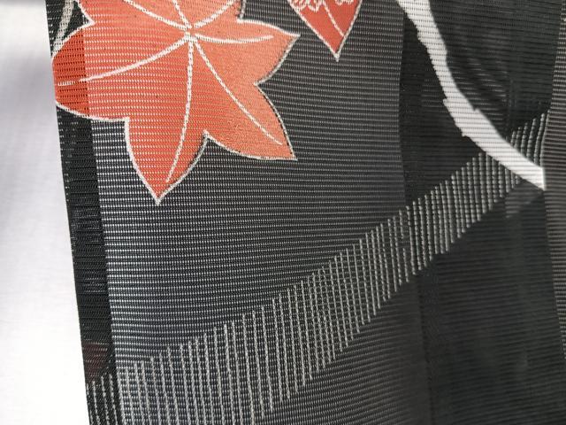 平和屋着物*夏物 小紋 絽 流水楓文 黒地 洗える着物 CABK8841xi