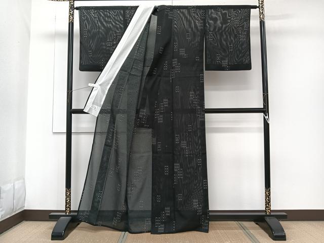 平和屋着物*洗える最高級着物 <英>はなぶさ謹製 夏物 小紋 絽 色紙重ね文様 黒地 洗える着物 CABK8845xi